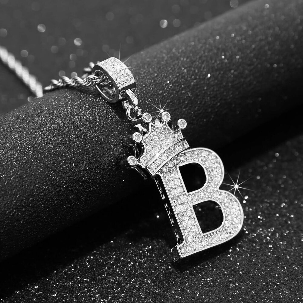 A-Z Letters Crown Necklace - 18k Gold Plated Twister Chain With Cubic Zirconia View 2